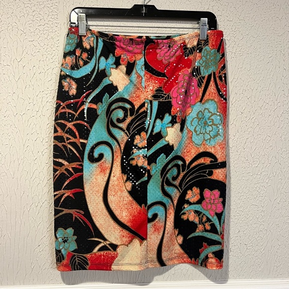 Rampage 90s Y2K Black and Multicolor Floral sequined Skirt size large - Picture 5 of 8
